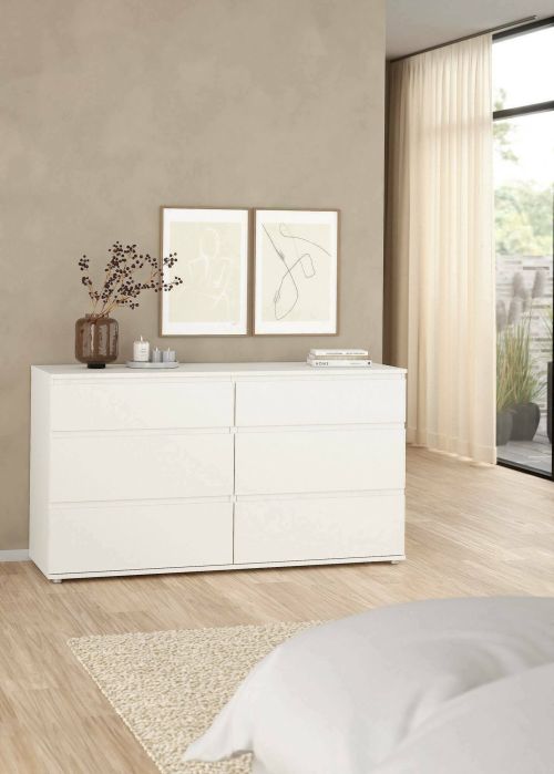 Cassettiera Isabel, Settimino multiuso, Comò camera da letto, Mobile con cassetti, 153x50 h84 cm, Bianco