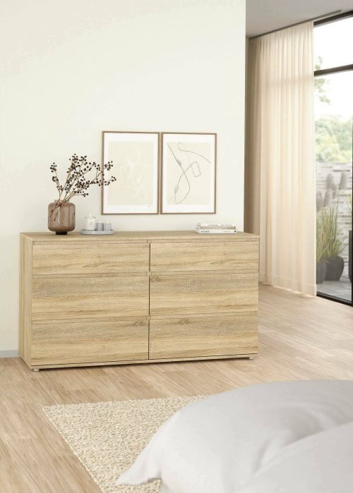 Cassettiera Isabel, Settimino multiuso, Comò camera da letto, Mobile con cassetti, 153x50 h84 cm, Quercia
