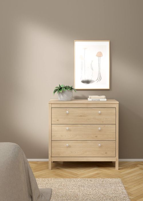 Cassettiera Joceline, Settimino multiuso, Comò camera da letto, Mobile con cassetti, 38x82 h80 cm, Rovere
