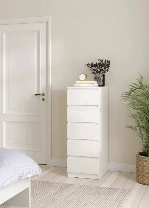Cassettiera Joelle, Settimino multiuso, Comò camera da letto, Mobile con cassetti, 40x50 h111 cm, Bianco