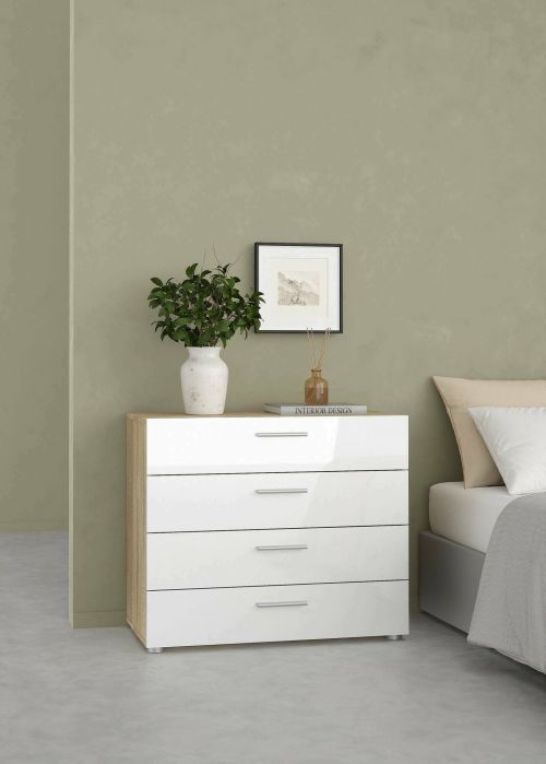 Cassettiera Marinette, Settimino multiuso, Comò camera da letto, Mobile con cassetti, 70x40 h76 cm, Quercia e Bianco