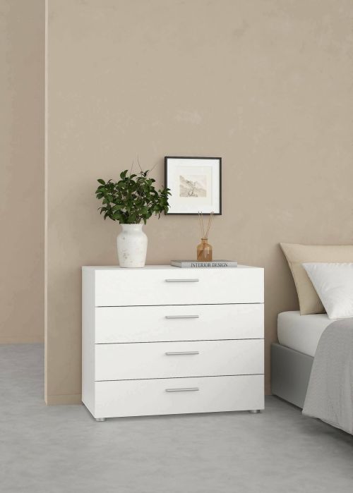 Cassettiera Marinette, Settimino multiuso, Comò camera da letto, Mobile con cassetti, 80x40 h68 cm, Bianco