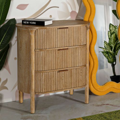 Cassettiera Marrone Ciliegio oro 3 Cassetti Effetto Invecchiato 81x47x82h cm, Apertura Scorrevole - Fama