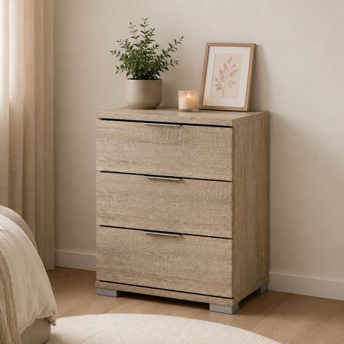 Cassettiera Marrone Rovere 3 Cassetti Apertura Scorrevole 46x42x61h cm, Chiusura Scorrevole - Laharo