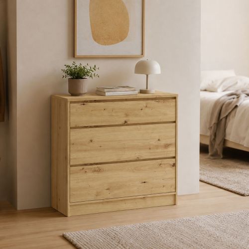 Cassettiera Marrone Rovere 3 Cassetti Apertura Scorrevole 99x40x93h cm, Chiusura Scorrevole - Laleda