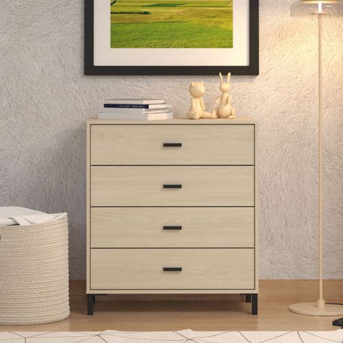 Cassettiera Marrone Rovere 4 Cassetti Apertura Scorrevole 80x40x90h cm, Chiusura Scorrevole - Rosasco