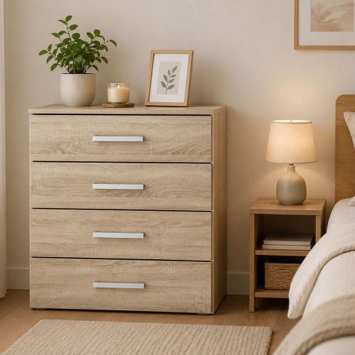 Cassettiera Marrone Rovere 4 Cassetti Apertura Scorrevole 83x43x97h cm, Chiusura Scorrevole - Laga
