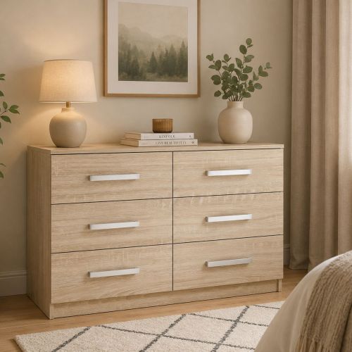 Cassettiera Marrone Rovere 6 Cassetti Apertura Scorrevole 112x43x79h cm, Chiusura Scorrevole - Laganaro