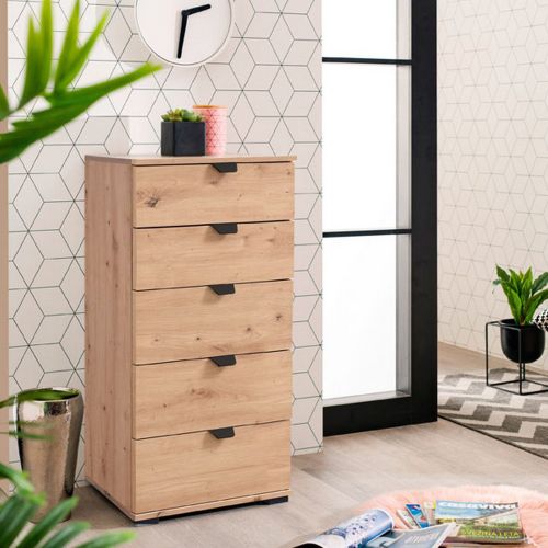 Cassettiera Marrone Rovere Nodi Nero 5 Cassetti Apertura Scorrevole 45x40x95h cm, Chiusura Scorrevole - Mainarda