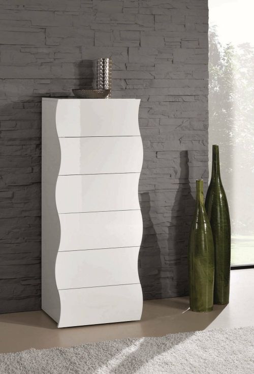 Cassettiera Matteo, Settimanale a 6 cassetti, Comò per camera da letto, 100% Made in Italy, cm 50x40h122, Bianco lucido