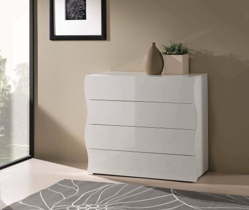Cassettiera Mattia, Settimanale 4 cassetti, Comò per camera da letto, 100% Made in Italy, cm 98x40h82, Bianco lucido
