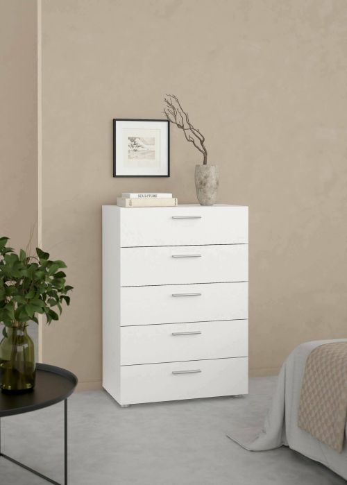 Cassettiera Mavis, Settimino multiuso, Comò camera da letto, Mobile con cassetti, 70x40 h102 cm, Bianco