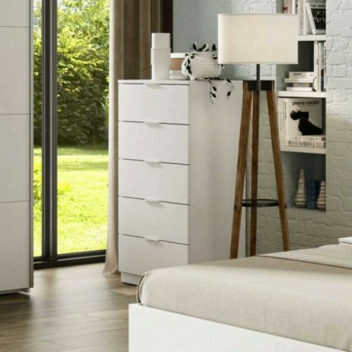 Cassettiera Mesquite, Settimanale a 5 cassetti, Mobile Comò per camera da letto, Settimanale moderno, 60x40h110 cm, Bianco