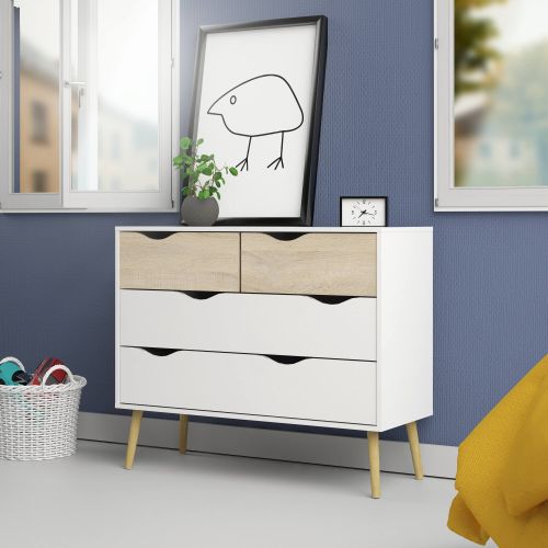 Cassettiera moderna bianca e quercia 98x81h cm - Azir