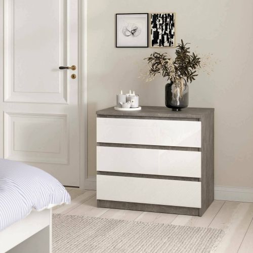 Cassettiera moderna cemento e bianca lucida 77x70h cm - Artic
