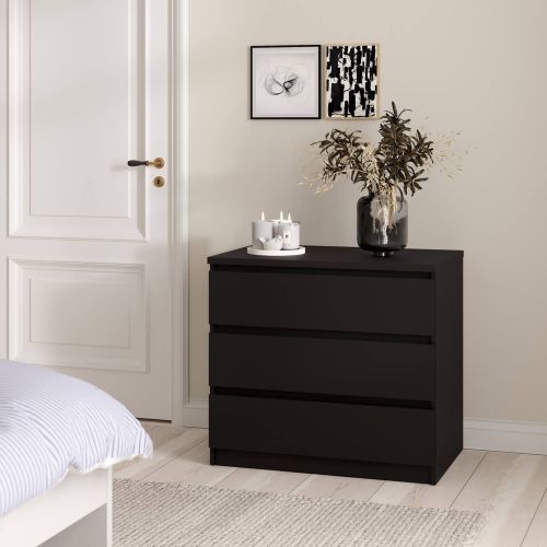 Cassettiera Nero 3 Cassetti Apertura Scorrevole 77x50x68h cm, Chiusura Scorrevole - Kajiki