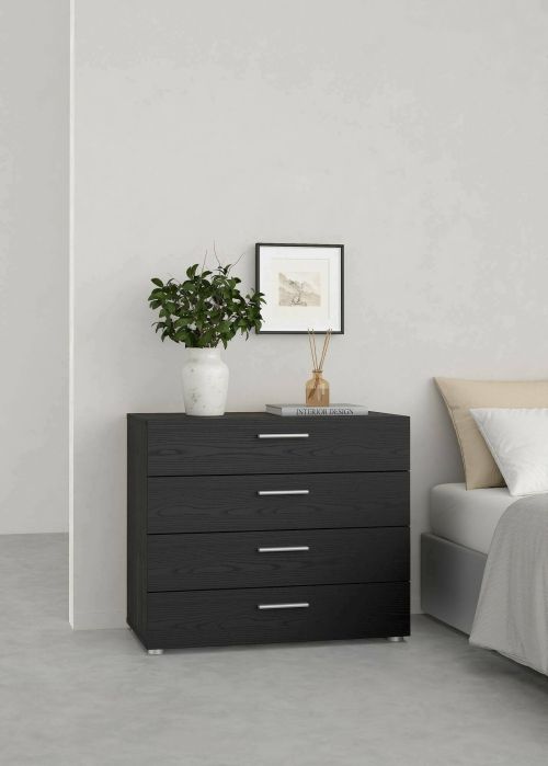 Cassettiera Nero 4 Cassetti Apertura Scorrevole 80x40x68h cm, Chiusura Scorrevole - Arwen