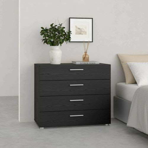 Cassettiera Nero 4 Cassetti Apertura Scorrevole 80x40x68h cm, Chiusura Scorrevole - Arwen