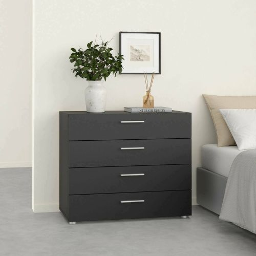 Cassettiera Nero 4 Cassetti Apertura Scorrevole 80x40x68h cm, Chiusura Scorrevole - Arwen