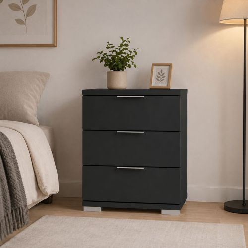 Cassettiera Nero Antracite 3 Cassetti Apertura Scorrevole 46x42x61h cm, Chiusura Scorrevole - Laharo