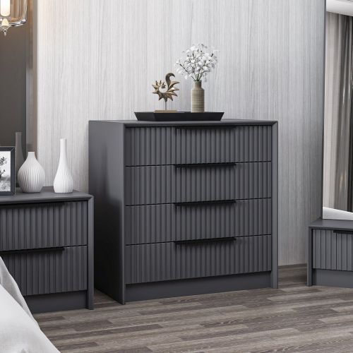 Cassettiera Nero Antracite 4 Cassetti Apertura Scorrevole 45x72x77h cm, Chiusura Scorrevole - Jebi