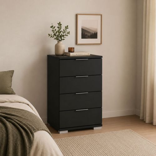 Cassettiera Nero Antracite 4 Cassetti Apertura Scorrevole 46x42x79h cm, Chiusura Scorrevole - Laka