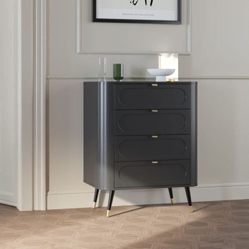 Cassettiera Nero Antracite 4 Cassetti Apertura Scorrevole 78x40x98h cm, Chiusura Scorrevole - Lapanoto