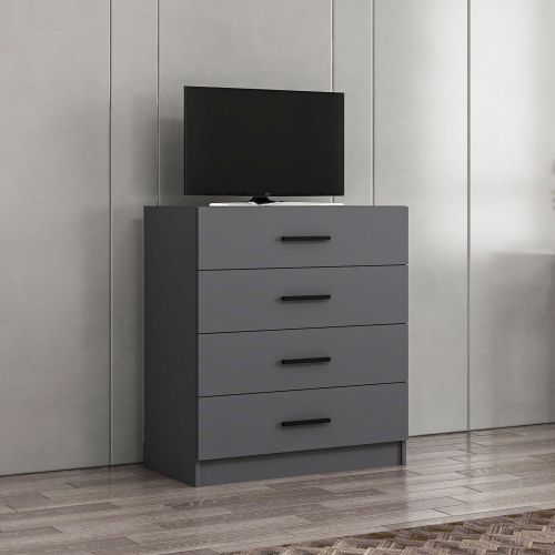 Cassettiera Nero Antracite 4 Cassetti Apertura Scorrevole 90x47x100h cm, Chiusura Scorrevole - Lierna