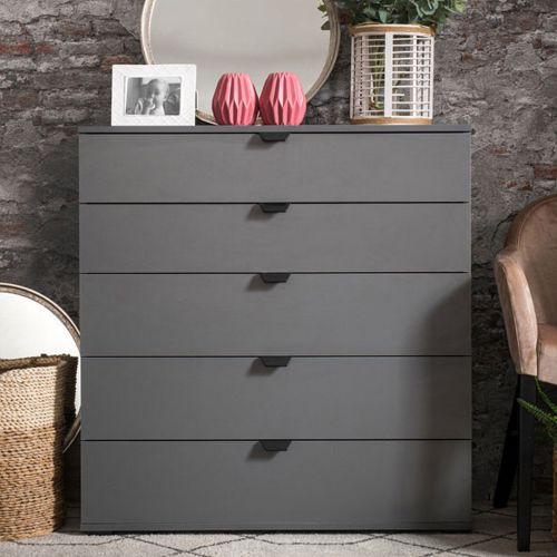 Cassettiera Nero Antracite 5 Cassetti Apertura Scorrevole 90x40x95h cm, Chiusura Scorrevole - Mainarda