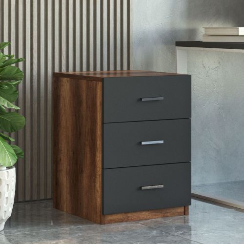 Cassettiera Nero Antracite Marrone Noce 3 Cassetti Apertura Scorrevole 45x47x62h cm, Chiusura Scorrevole - Trecate