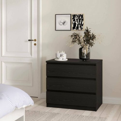 Cassettiera Nero Effetto Legno 3 Cassetti Apertura Scorrevole 77x50x68h cm, Chiusura Scorrevole - Kajiki