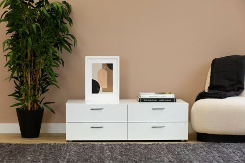 Cassettiera Waterford, Settimino multiuso, Comò camera da letto, Mobile con cassetti, 111x52 h35 cm, Bianco