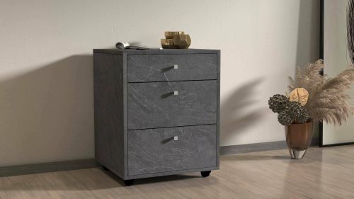 Cassettiera Yorgos, Cassettiera camera da letto , Settimino con 3 cassetti, 47x45h61 cm, Ardesia