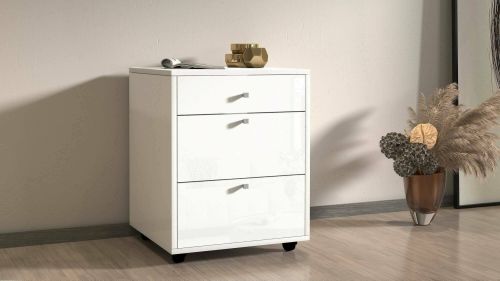 Cassettiera Yorgos, Cassettiera camera da letto , Settimino con 3 cassetti, 47x45h61 cm, Bianco