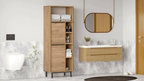 Colonna bagno in legno 2 ante 160x45h cm noce - Merbok