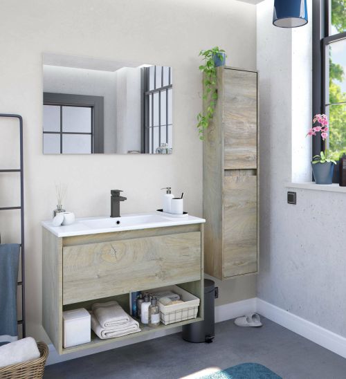 Colonna bagno sospesa 2 ante 30x140h cm rovere - Aladin