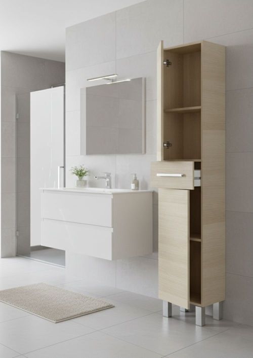 Colonna bagno Wilmington, Pensile bagno con 2 ante e 1 cassetto, Armadio alto, 35x31h182 cm, Rovere