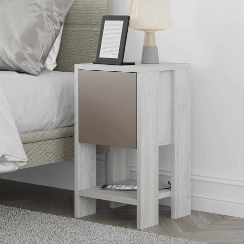 Comodino 1 anta bianco e tortora 30x30x55h cm - Filippa