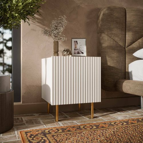 Comodino 1 ripiano beige 44x40x51h cm - Set di 2 comodini Farini
