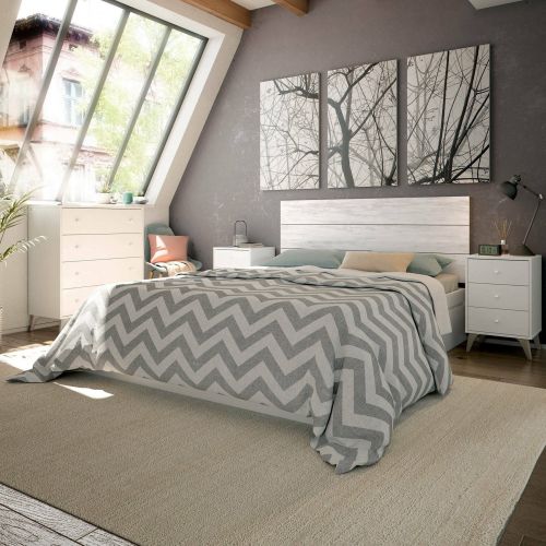 Comodino 1 ripiano bianco e rovere 40x33x56h cm - Attina