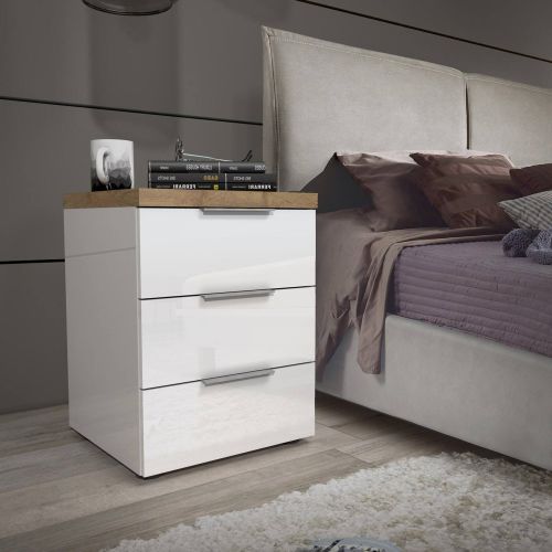 Comodino 1 ripiano bianco lucido e rovere 45x43x55h cm - Aucuba