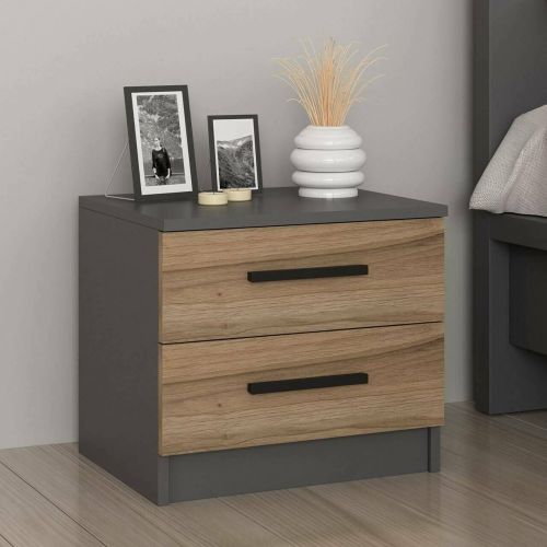 Comodino 2 cassetti noce e nero 50x47x40h cm - Iune