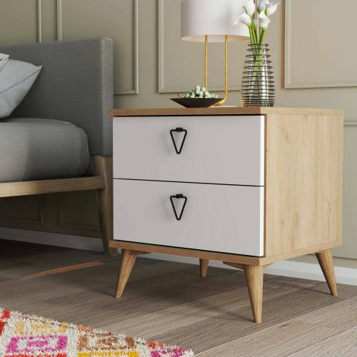 Comodino 2 cassetti quercia e bianco 52x45x55h cm - Pilar