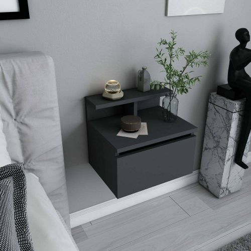 Comodino 2 ripiani antracite 39x31x35h cm - Auring