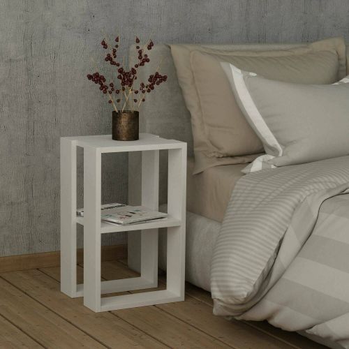 Comodino 2 ripiani bianco 30x30x55h cm - Alfreda