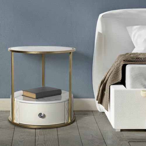 Comodino 2 ripiani bianco e oro 43x43x48h cm - Piandisco