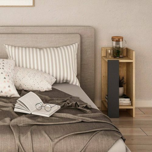 Comodino 2 ripiani quercia e antracite 25x27x60h cm - Lepre