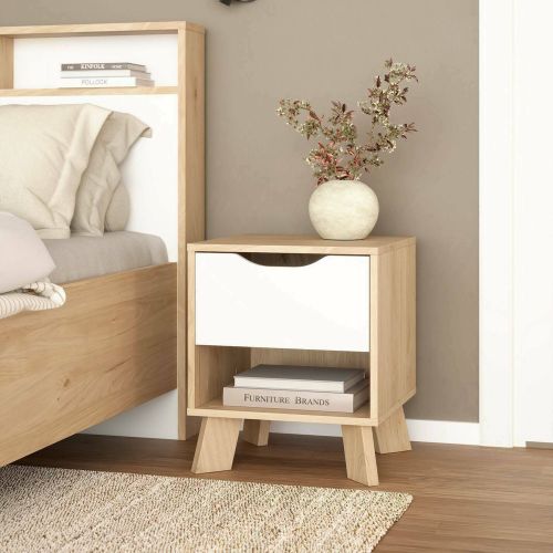 Comodino 2 ripiani rovere e bianco 40x39x47h cm - Zuglio
