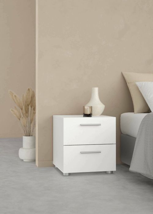 Comodino Amber, Comò basso, Tavolino da notte, Mensola da letto, 40x40 h42 cm, Bianco