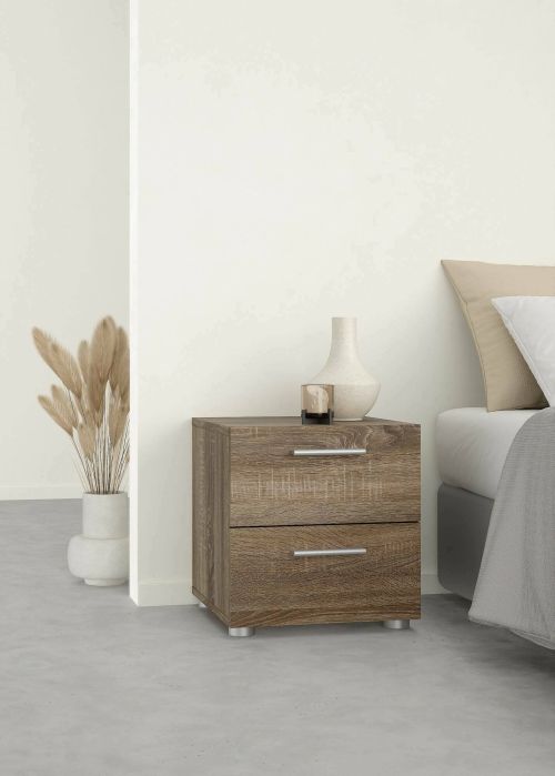 Comodino Amber, Comò basso, Tavolino da notte, Mensola da letto, 40x40 h42 cm, Rovere